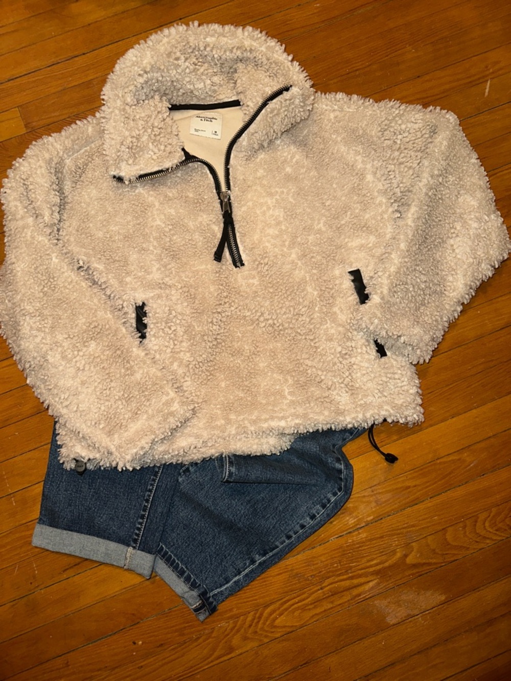 Abercrombie & Fitch Cream Sherpa Half-Zip Pullover